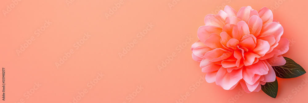 Aufkleber a minimal peach gradient background with one large blooming peony placed in the bottom right corner,