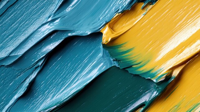 A vibrant and energetic abstract painting in yellow and green tones, with teal accents. - Powered by Adobe