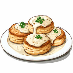 Biscuits with Sausage Gravy Vector Illustration