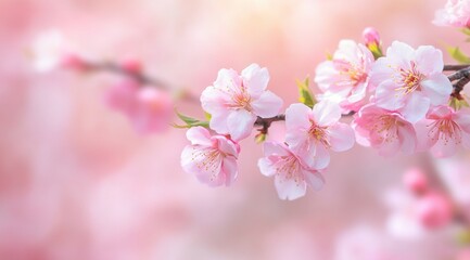 Obraz premium Beautiful spring background with blooming pink peach blossom flowers, pastel colors