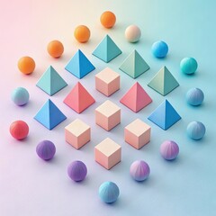 Colorful geometric shapes arranged in a circle on a pastel gradient background
