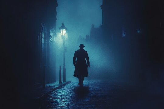 Jack The Ripper Silhouette in the Dark Streets of London at Night