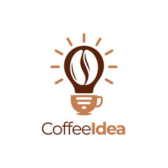 Light bulb coffee cup logo design vector. Smart think coffee logo. Light bulb and cup logo vector. Coffee inside a bulb lamp design idea. Vector illustration.