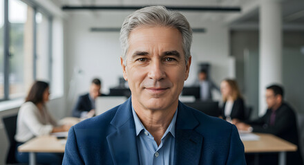 Fototapeta premium Confident Mature Businessman with Gray Hair in Modern Office