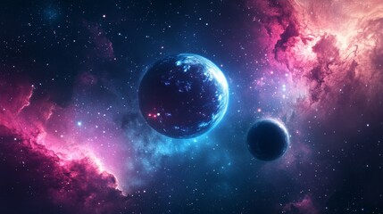 Cosmic outer space background with vibrant nebula, distant stars, and glowing galactic clouds in a deep universe scene