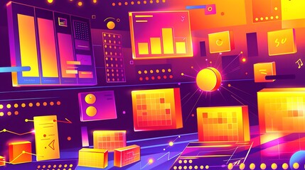 Colorful abstract illustration of data processing and information display