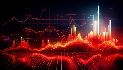 glowing red diagrams business trading stock market