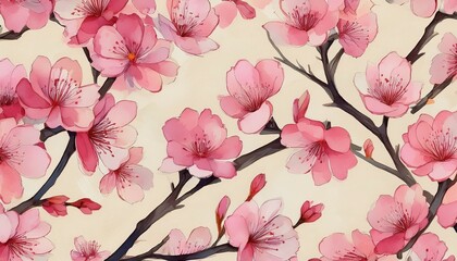 pink cherry blossoms watercolor pattern