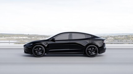 Obraz premium Sleek black electric vehicle on a highway