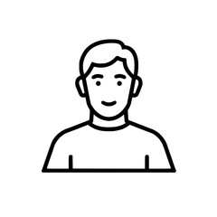 Outline icon of a man's bust with a simple friendly smile Clean and design Minimalist depiction of a person for various applications
