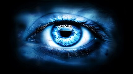 Obraz premium A close up image of a human eye illuminated in blue