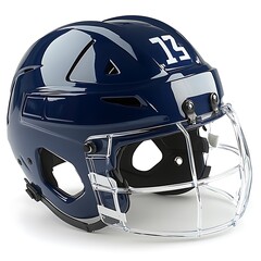 Fototapeta premium A close up image showcasing a blue sports helmet and face shield
