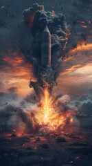 Rendered Representation of a Powerful XN Bomb amidst Dramatic Background