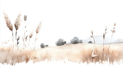 Obraz premium Serene Beige and Brown Watercolor Landscape Painting