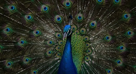 Obraz premium Peacock Displaying Feathers