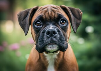 Boxer Puppy with a Wrinkled Face Looking Curious &ndash; Playful Young Dog