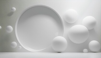 white abstract bubbles round circles background white minimalistic abstract background with white room and spheres with soft light and shadows