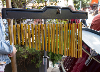 Tubular bells in a orchestra concert on the street