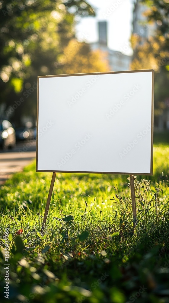 Aufkleber a blank canvas rests on a wooden easel, surrounded by lush green grass, capturing the warm glow of e