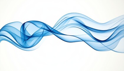 Naklejka premium Abstract Flowing Blue Smoke on White Background, Smooth Undulating Curves, Translucent Effect