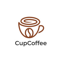 Cup coffee bean logo design vector. Coffee bean with cup, suitable for coffee shop store logo or product brand identity.
