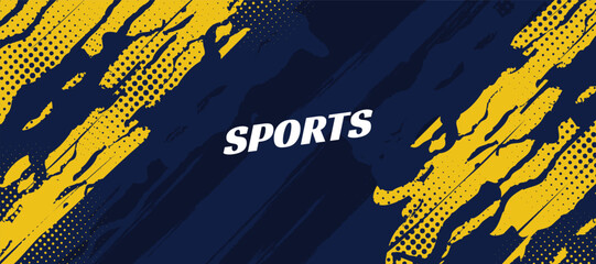 Colorful sports trendy background. Dark blue and yellow brush texture with halftone © titusurya