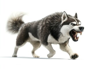 Aggressive Alaskan Malamute Charging Forward, Teeth Bared in a Fierce Display of Canine Power