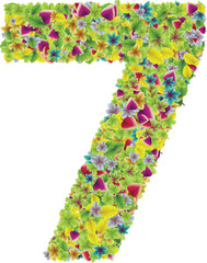 Vector colorful botanical garden fresh leaves font, numeral 7