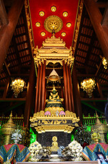 Ancient Emerald Buddha statue or Phra Kaeo Morakot for thai people travelers travel visit respect praying blessing wish holy mystery of Wat Phra Kaew or Pa Ya or Pa Yea temple in Chiang Rai, Thailand