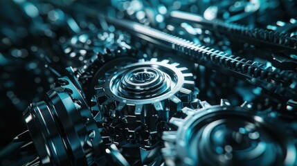 Fototapeta premium Close-up of advanced technology gears and futuristic digital interfaces.