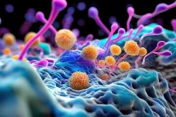 Microscopic exploration of cellular structures in biology laboratory environment scientific visualization