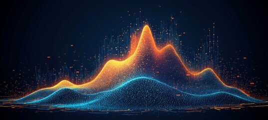 Orange and Blue Peaks Charting Market Trends With Fluctuating Growth on Dark Background, 3D Render