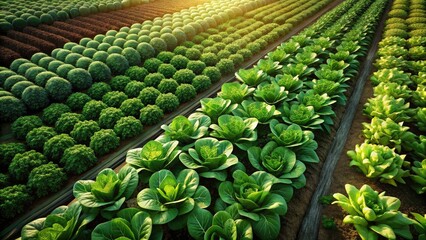 Aerial Drone Shot: Fresh Green Leafy Vegetables Farm - Organic Produce Harvesting