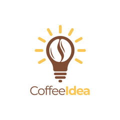 Coffee bulb logo design vector. Smart think coffee logo. Light bulb and cup logo vector. Coffee inside a bulb lamp design idea. Vector illustration.