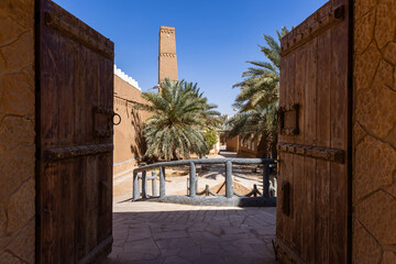 Ushaiger, Ar Riyadh in Saudi Arabia. A traditional restored village made of clay bricks. Ushaiger is one of the Heritage Villages in the Kingdom of Saudi Arabia