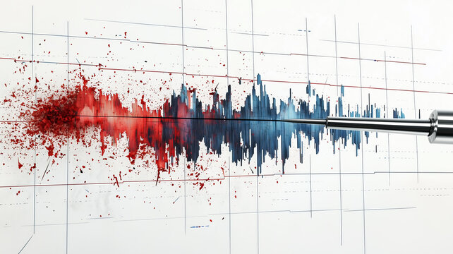 Detailed visualization of a seismograph with artistic soundwaves effect