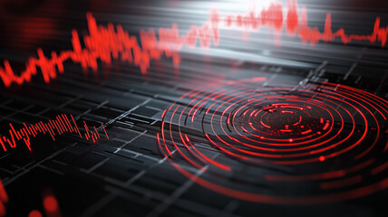 Seismograph Recording Seismic Activity with Red Waveform Visualization