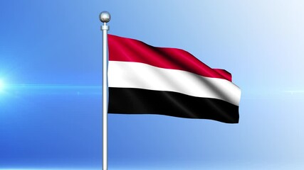 Yemen flag waving on pole seamless loop. Flag of the Yemen