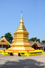Ancient chedi or antique old stupa Buddhadhatu Pagoda for thai people travelers travel visit and...