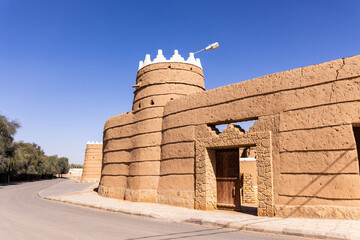 Ushaiger, Ar Riyadh in Saudi Arabia. A traditional restored village made of clay bricks. Ushaiger is one of the Heritage Villages in the Kingdom of Saudi Arabia