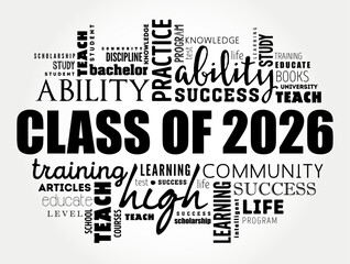 Fototapeta premium Class of 2026 - the group of students who graduated from high school or college in the year 2026, word cloud concept background