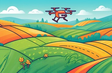 Illustration of an agrodrone exploring farmers' fields
