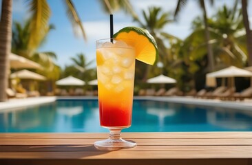 Tropical fruit cocktail next to the pool