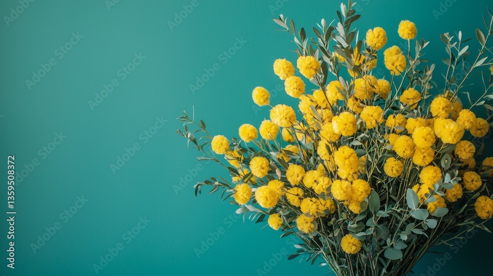 Poster a lively bouquet of bright yellow blooms pops against a calming aqua backdrop, creating an inviting 