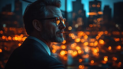 Contemplative Man City Night Portrait