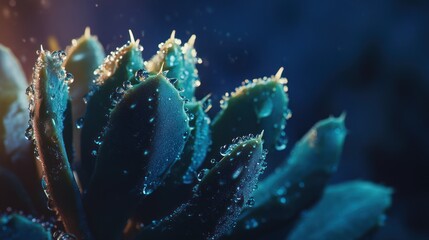 Fototapeta premium Close-up of a succulent plant covered in dew drops