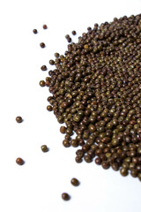 Organic Black Peas isolated on a white background. Black-eyed peas also called parched peas or dapple peas or Kala Vatana Desi Black Peas.