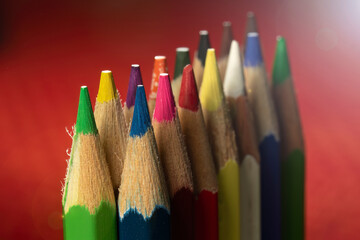 Fototapeta premium Close up of Multicolored wooden pencils