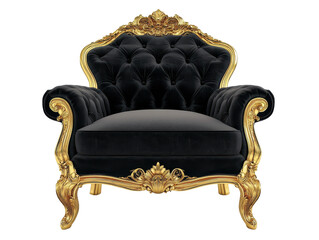 Isolated Black Velvet and Gold Baroque Armchair