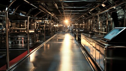 Obraz premium Gleaming Chrome Factory Interior Industrial Architecture Metal Technology